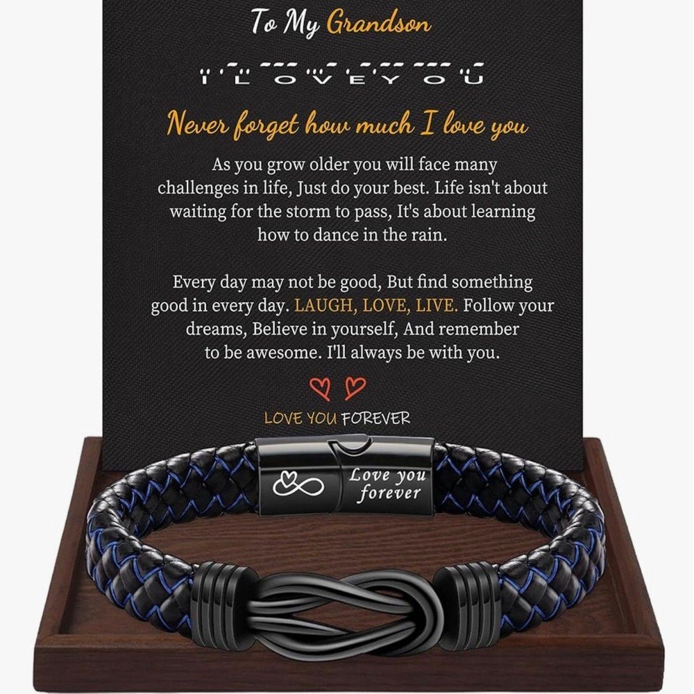 Btysun Black Braided Leather Bracelet Infinity Knot Magnetic Clasp Gift New